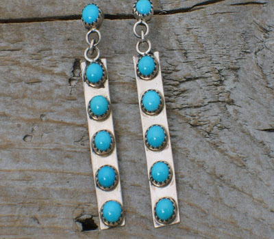 Native American Turquoise & Sterling Dangle Earrings